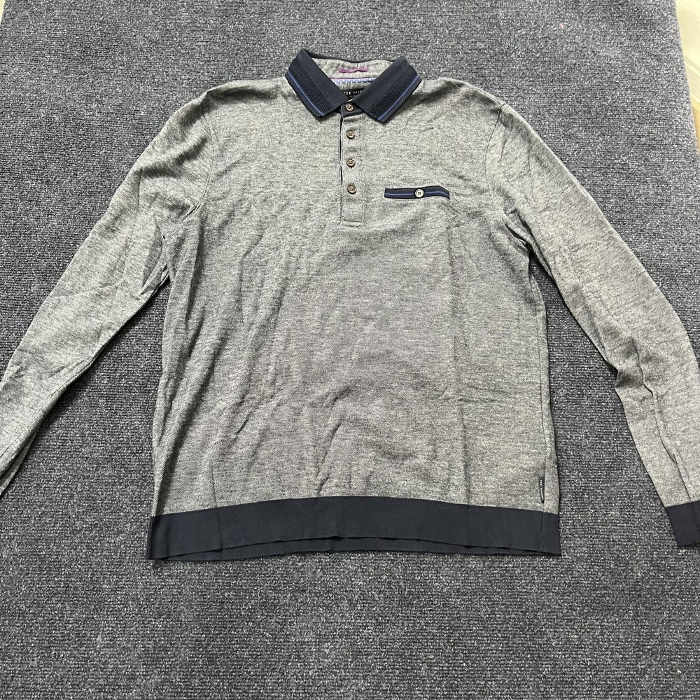 Ted Baker Sweater Mens Large Gray Long Sleeve Polo‎ Knit Pullover Shirt